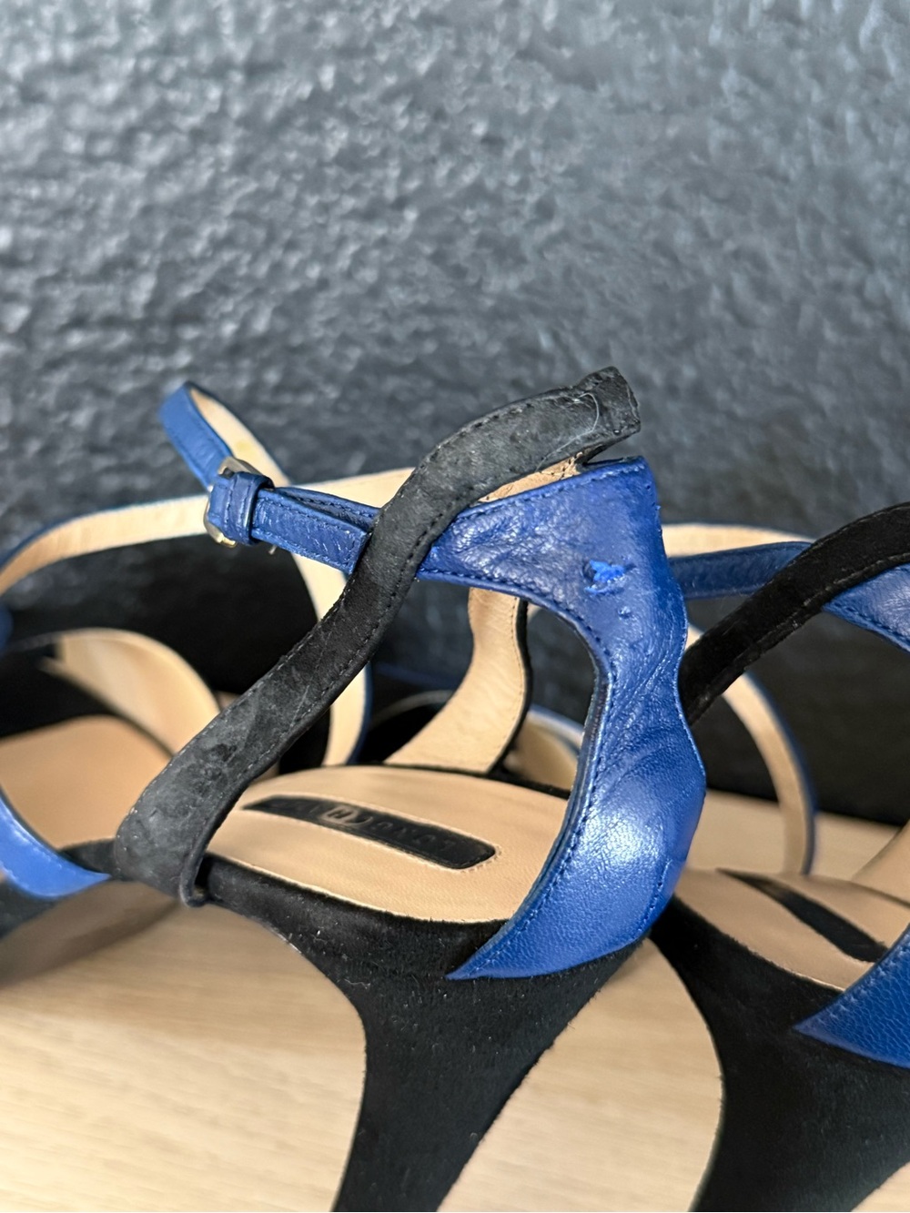 Longchamp suede leather straps heels sandals blue black-40 - Picture 7 of 8